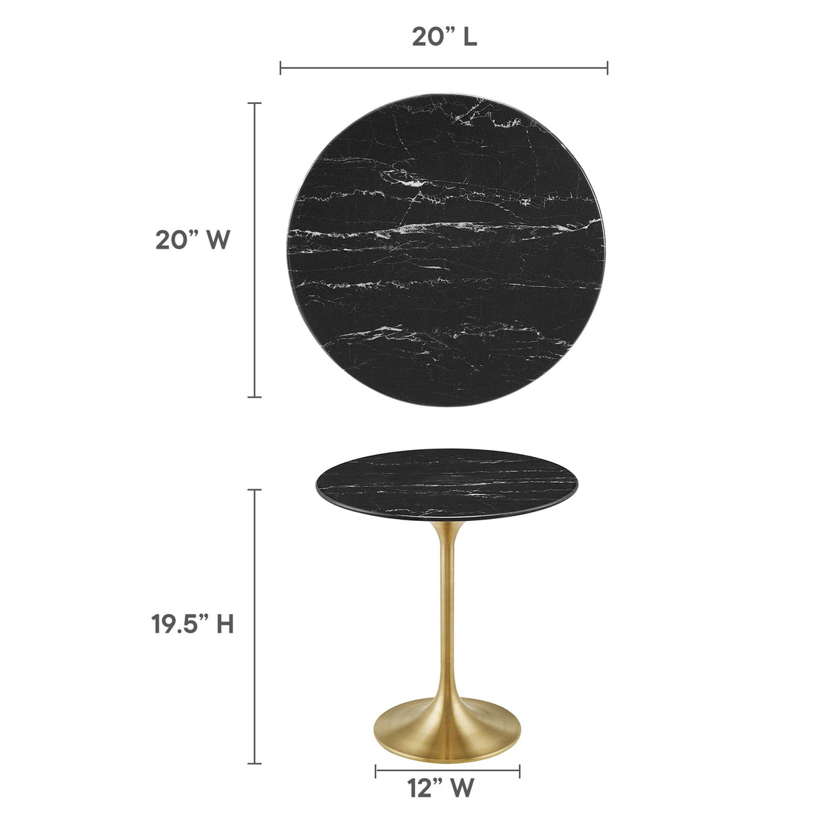 Lippa 20" Round Faux Marble Side Table by Modway - Gold Black / Gold White