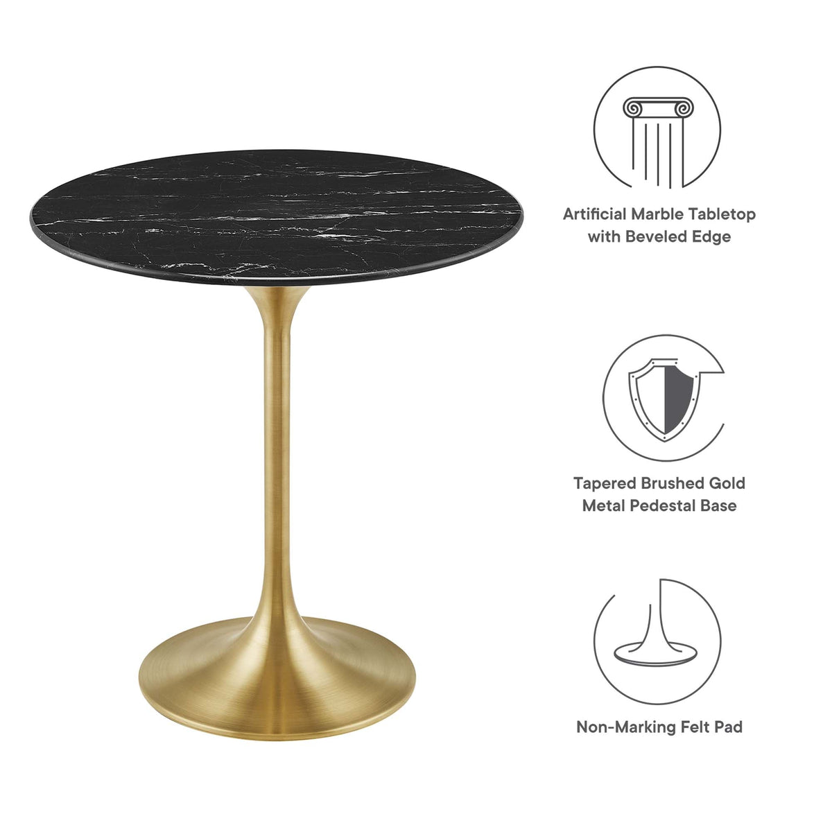 Lippa 20" Round Faux Marble Side Table by Modway - Gold Black / Gold White