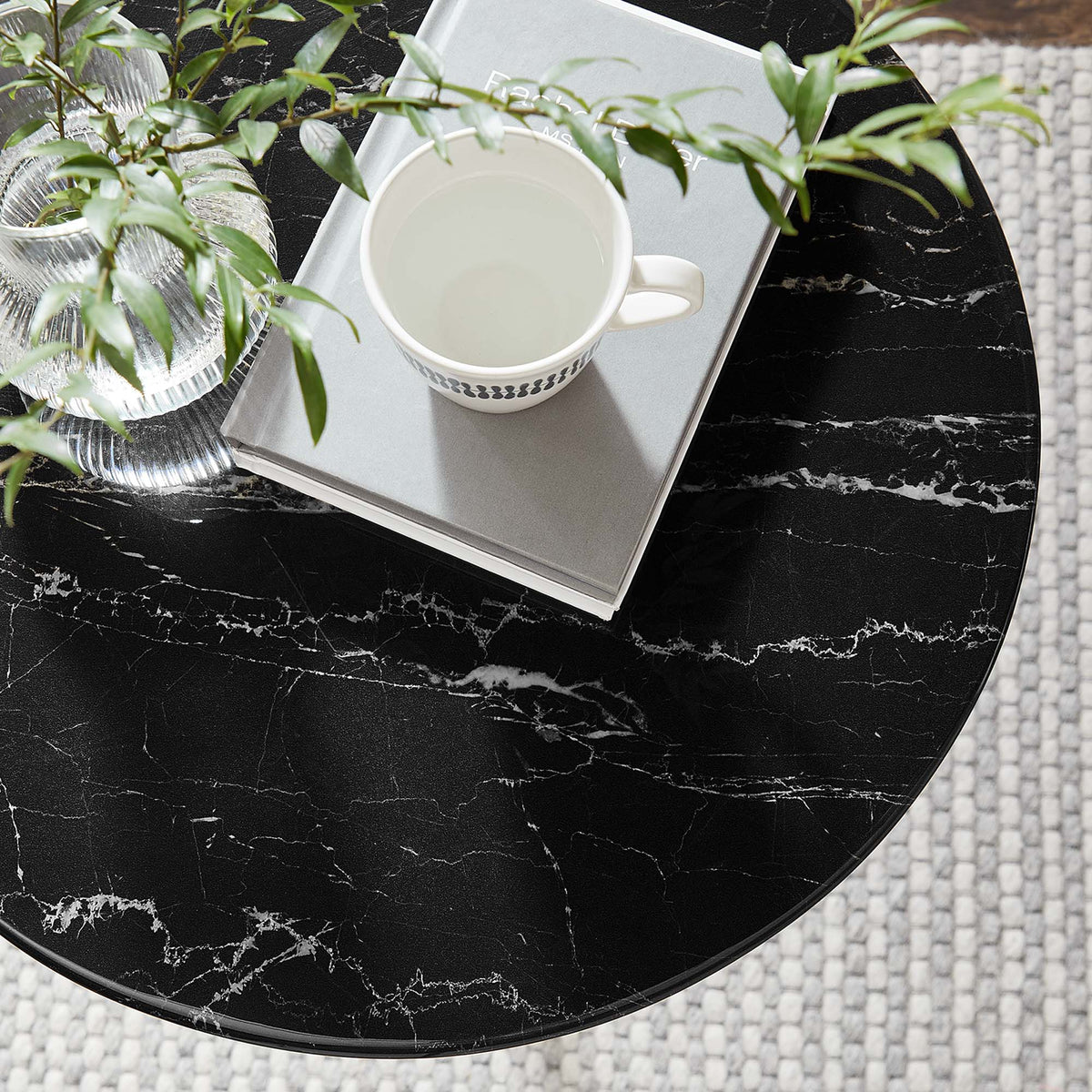 Lippa 20" Round Faux Marble Side Table by Modway - Gold Black / Gold White