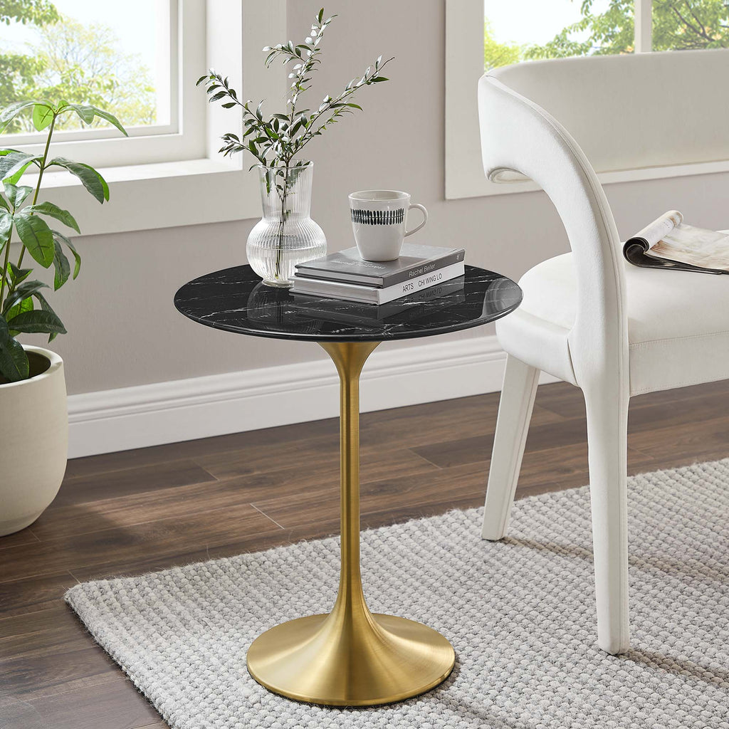 Lippa 20" Round Faux Marble Side Table by Modway - Gold Black / Gold White