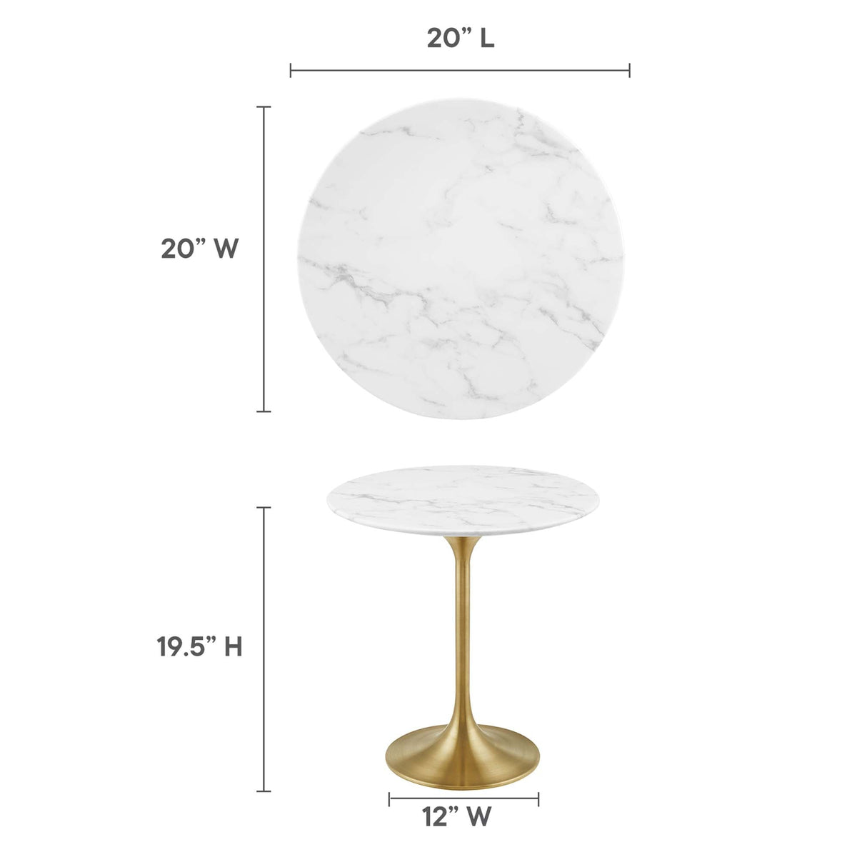 Lippa 20" Round Faux Marble Side Table by Modway - Gold Black / Gold White