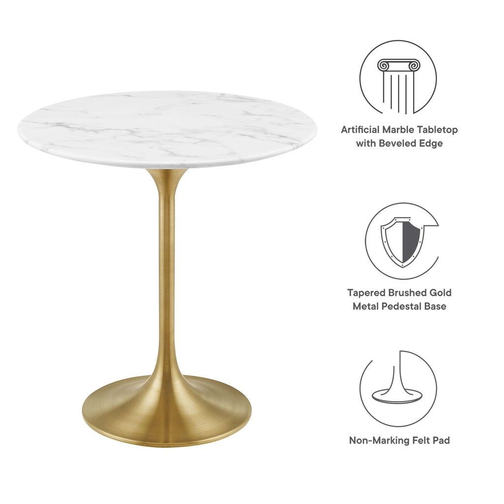 Lippa 20" Round Faux Marble Side Table by Modway - Gold Black / Gold White