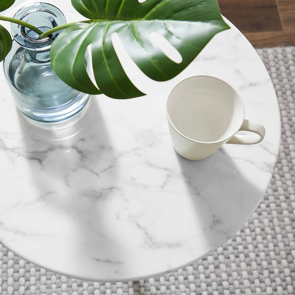 Lippa 20" Round Faux Marble Side Table by Modway - Gold Black / Gold White