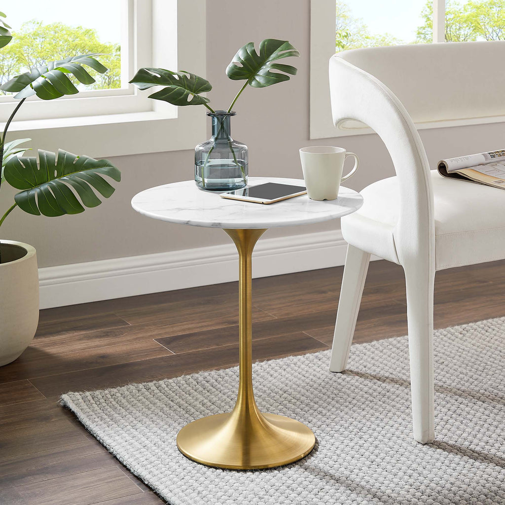 Lippa 20" Round Faux Marble Side Table by Modway - Gold Black / Gold White