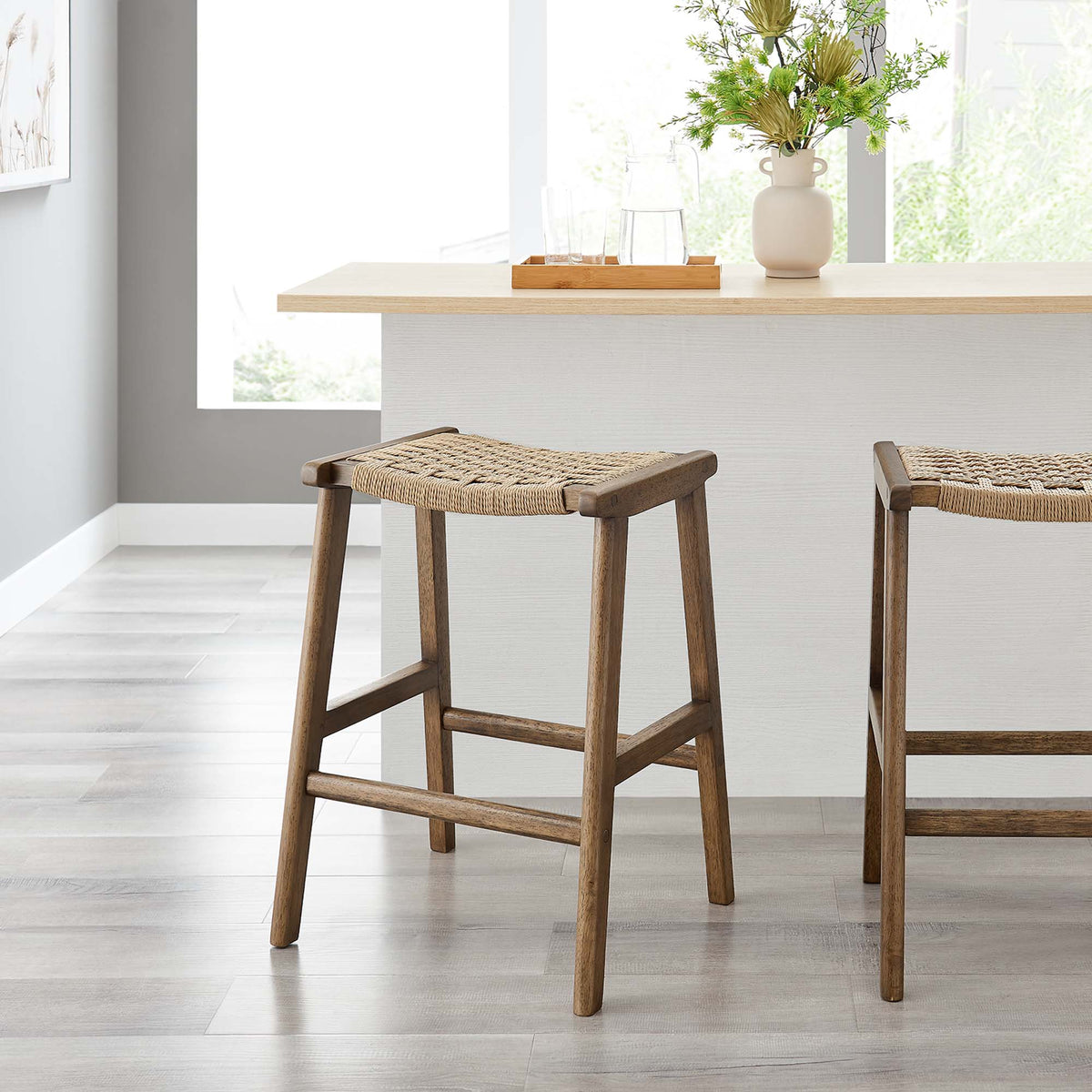 Saoirse Woven Rope Wood Counter Stool Set of 2 by Modway