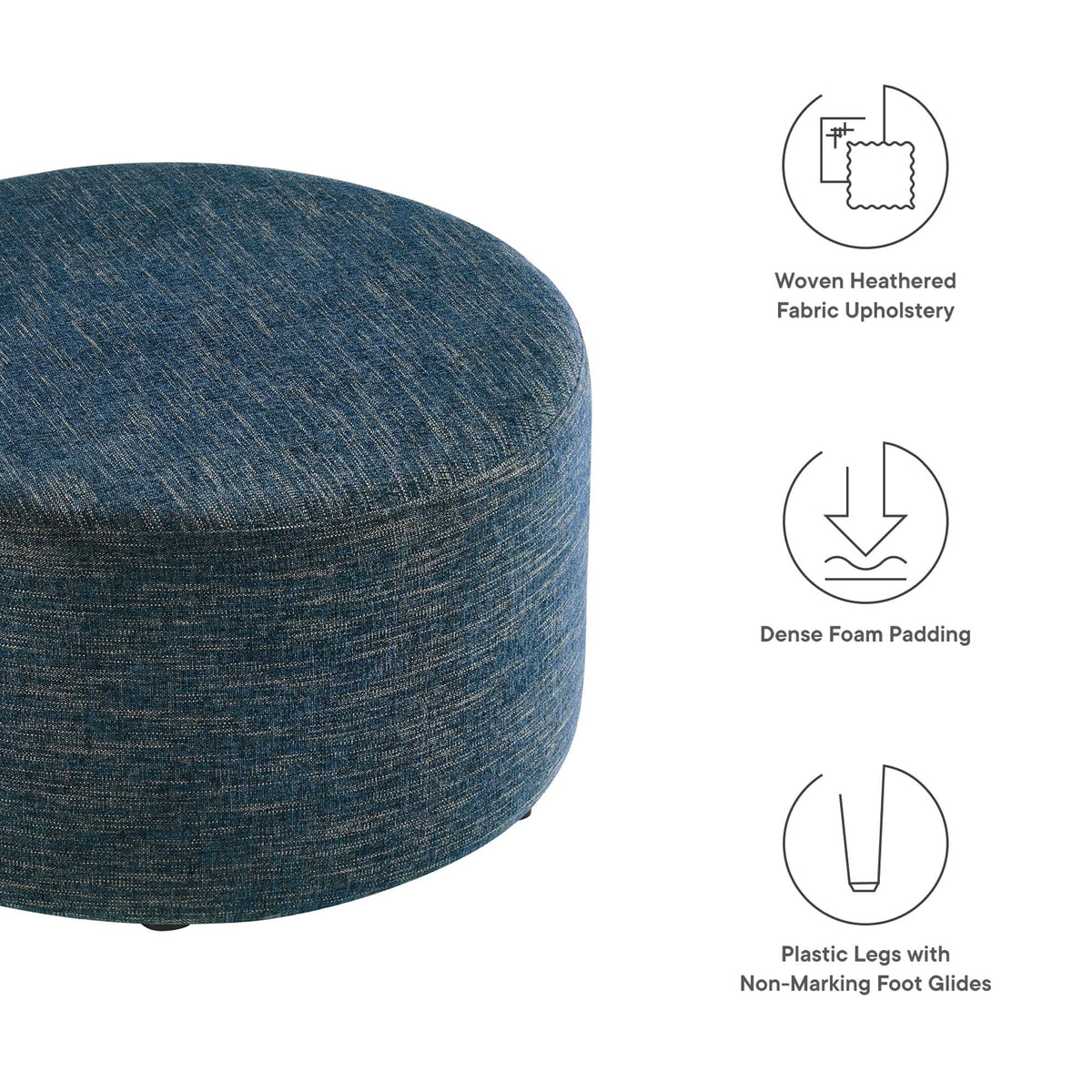 Callum Large 23" Round Woven Heathered Fabric Upholstered Ottoman by Modway