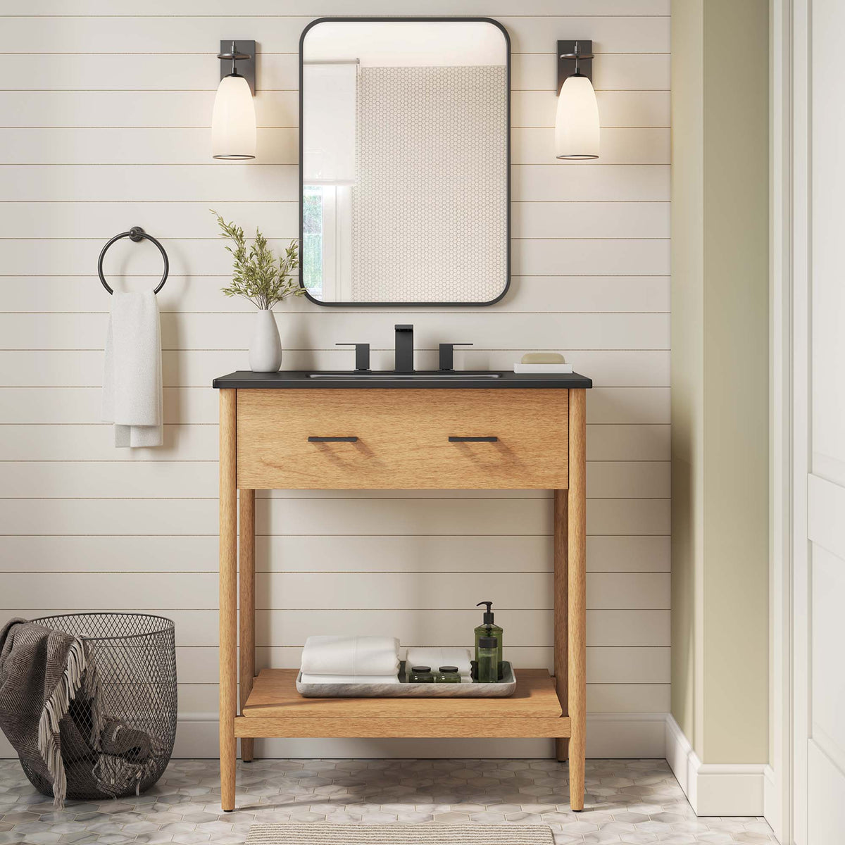 Zaire 30" Bathroom Vanity by Modway - Natural Black / Walnut Black