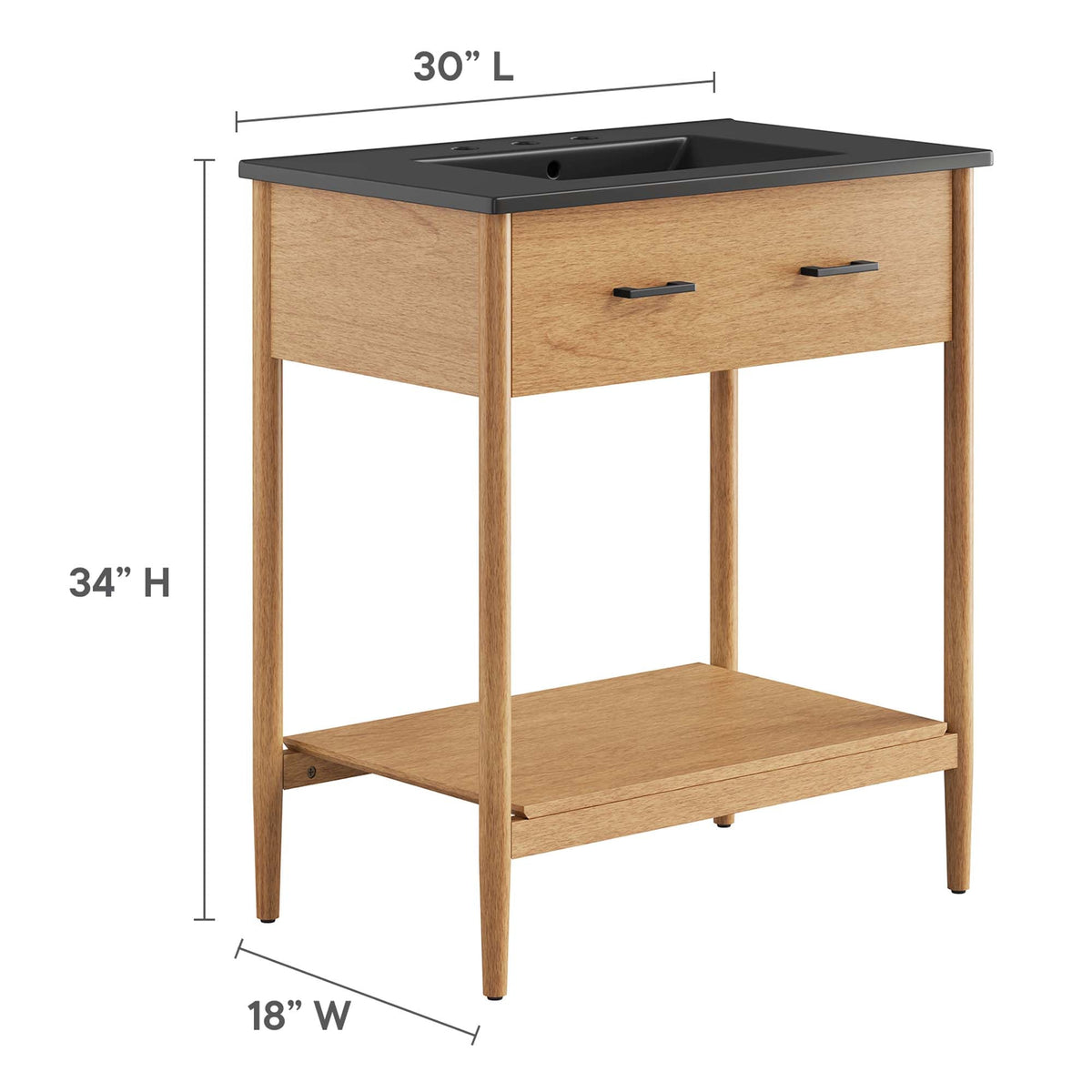 Zaire 30" Bathroom Vanity by Modway - Natural Black / Walnut Black