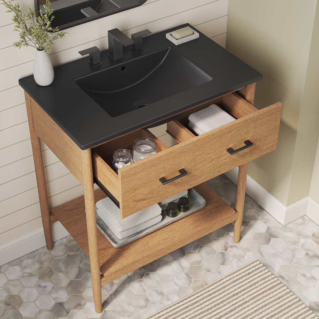 Zaire 30" Bathroom Vanity by Modway - Natural Black / Walnut Black