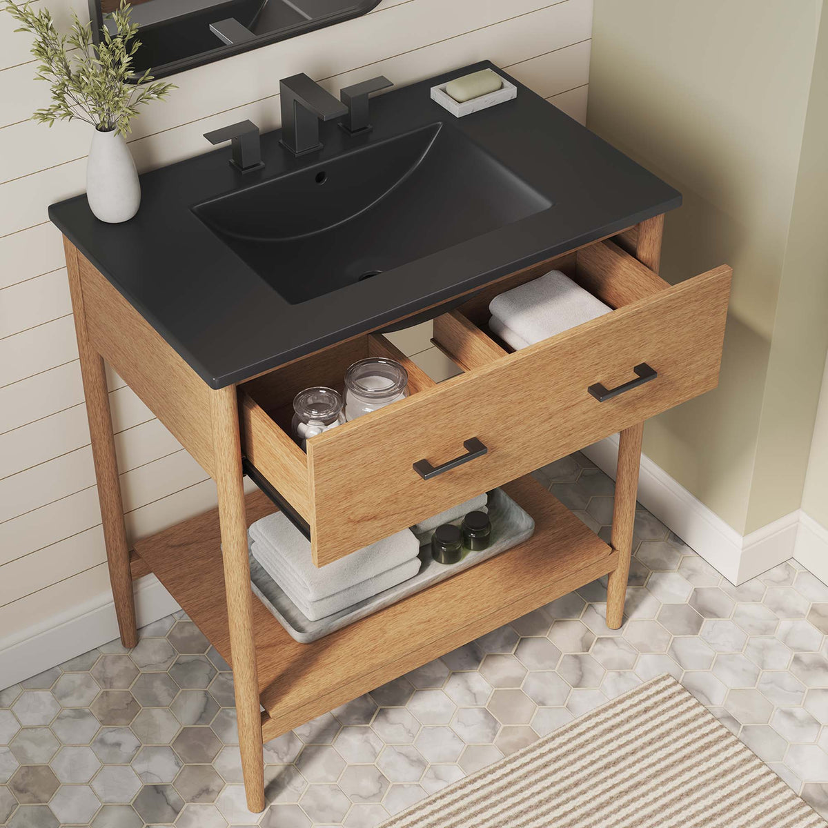 Zaire 30" Bathroom Vanity by Modway - Natural Black / Walnut Black