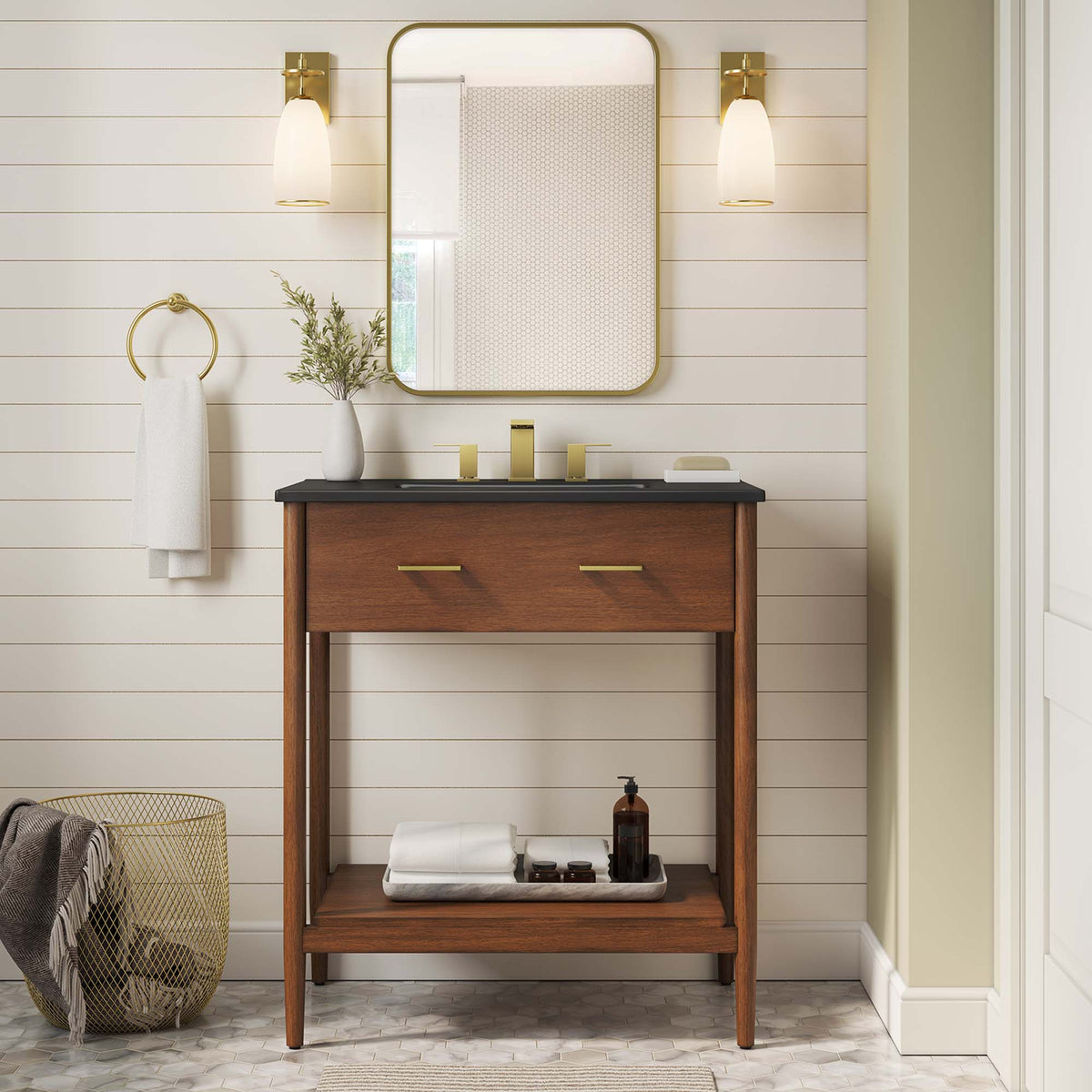 Zaire 30" Bathroom Vanity by Modway - Natural Black / Walnut Black