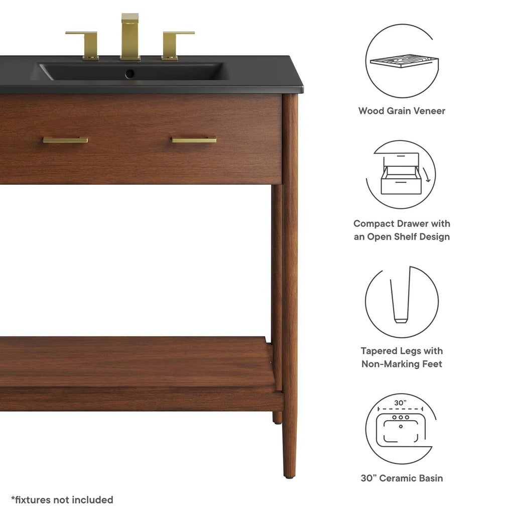 Zaire 30" Bathroom Vanity by Modway - Natural Black / Walnut Black