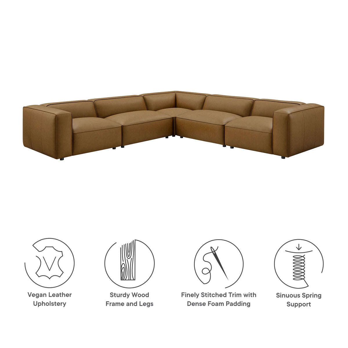 Auren 5-Piece Upholstered Vegan Leather Modular L-Shaped Sofa by Modway