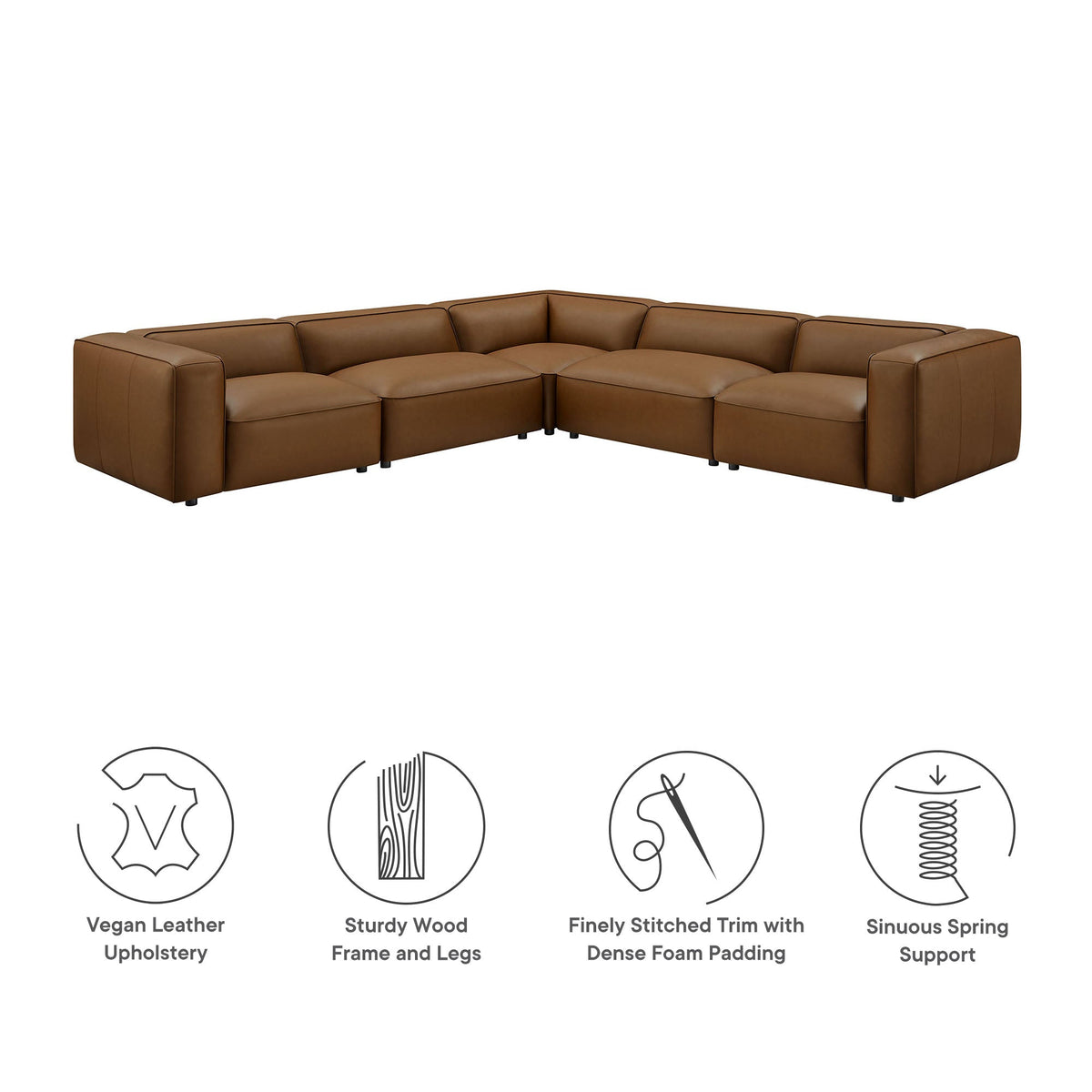 Auren 5-Piece Upholstered Vegan Leather Modular L-Shaped Sofa by Modway