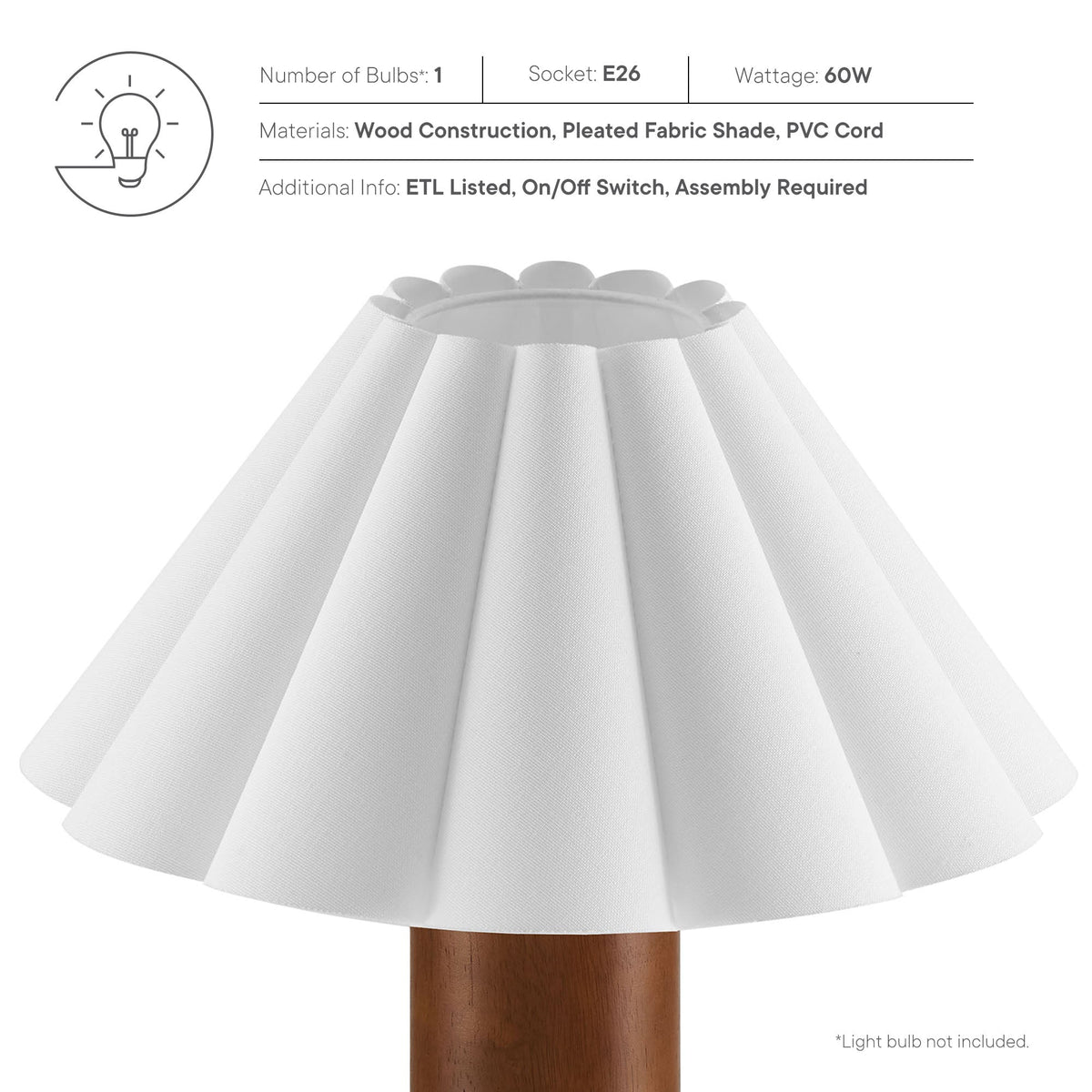 Flora Wood Table Lamp With Pleated Petal Shade by Modway