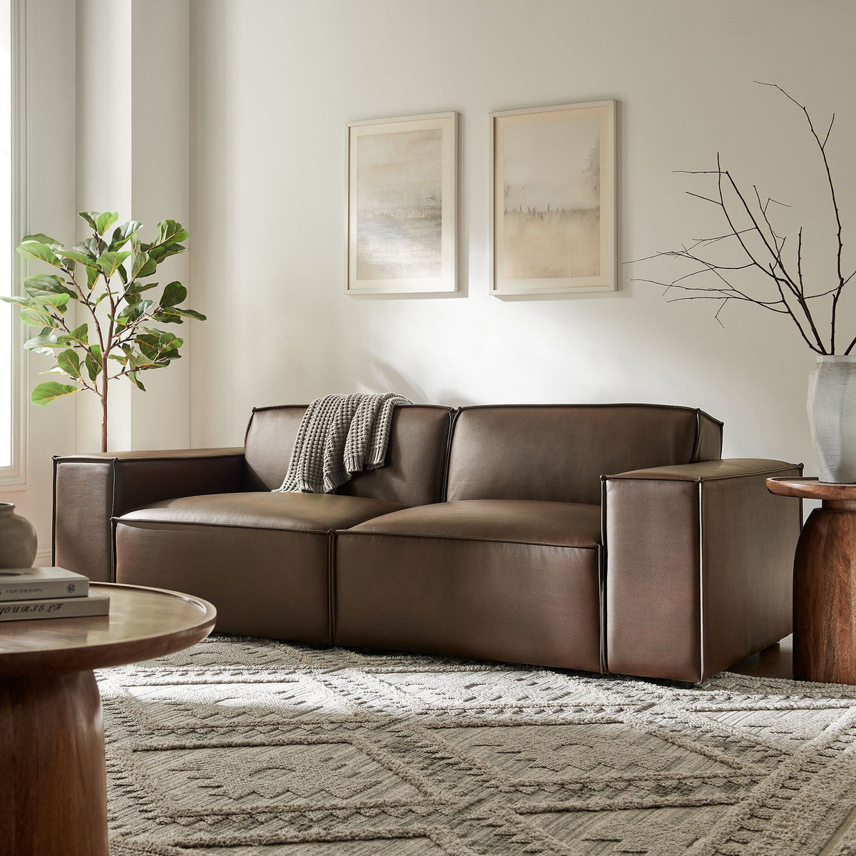 Restore 2-Piece Vegan Leather Modular Loveseat by Modway - Espresso / Toast (EEI-7404)
