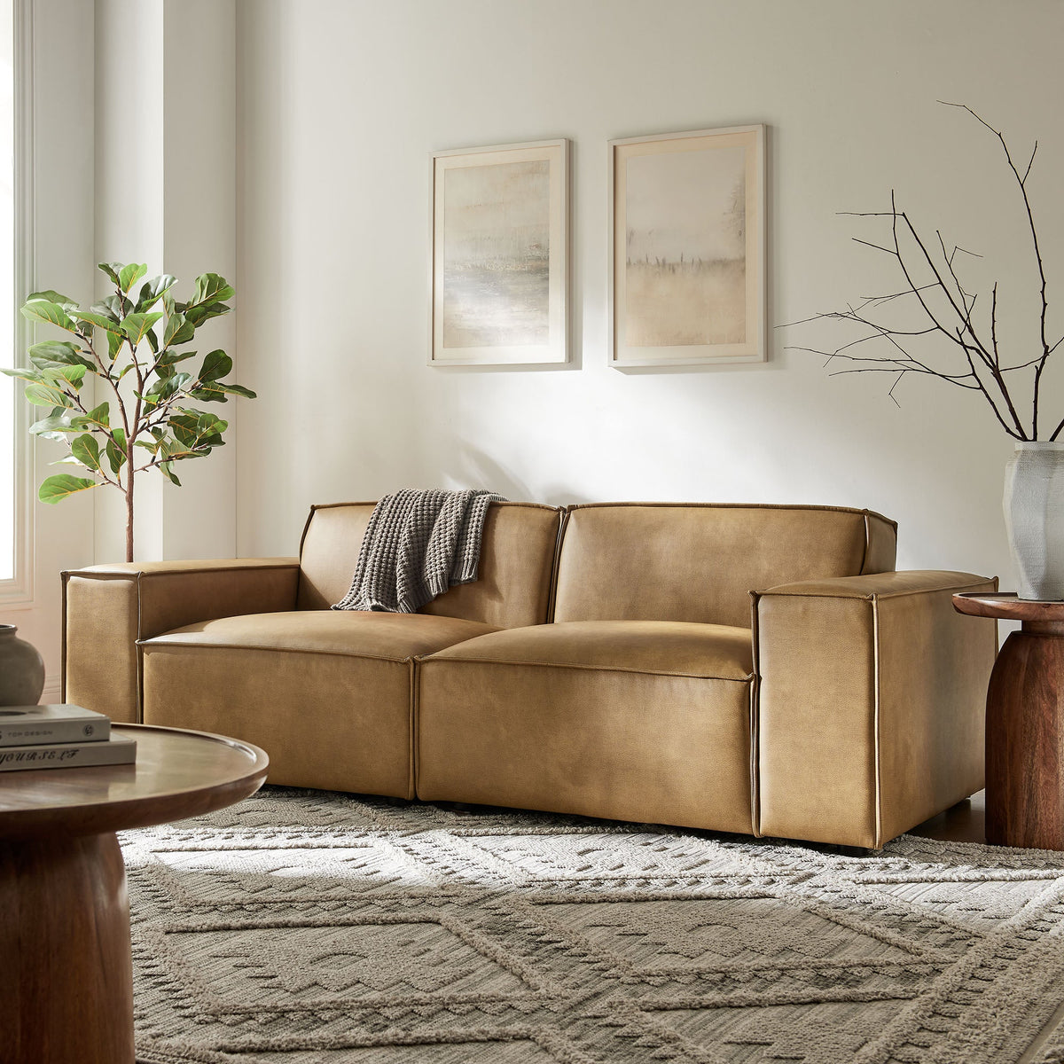 Restore 2-Piece Vegan Leather Modular Loveseat by Modway - Espresso / Toast (EEI-7404)