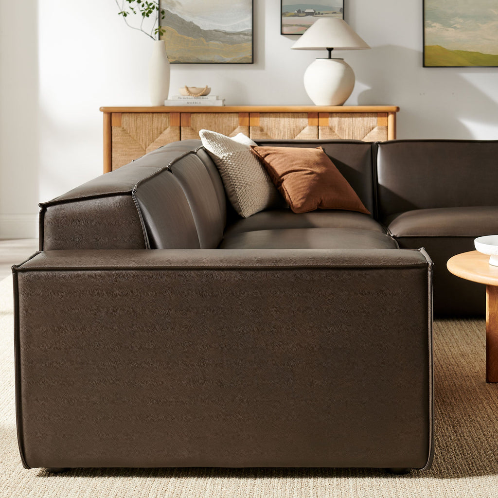 Restore 4-Piece Vegan Leather Modular L-Shaped Sofa by Modway - Espresso / Toast (EEI-7430)