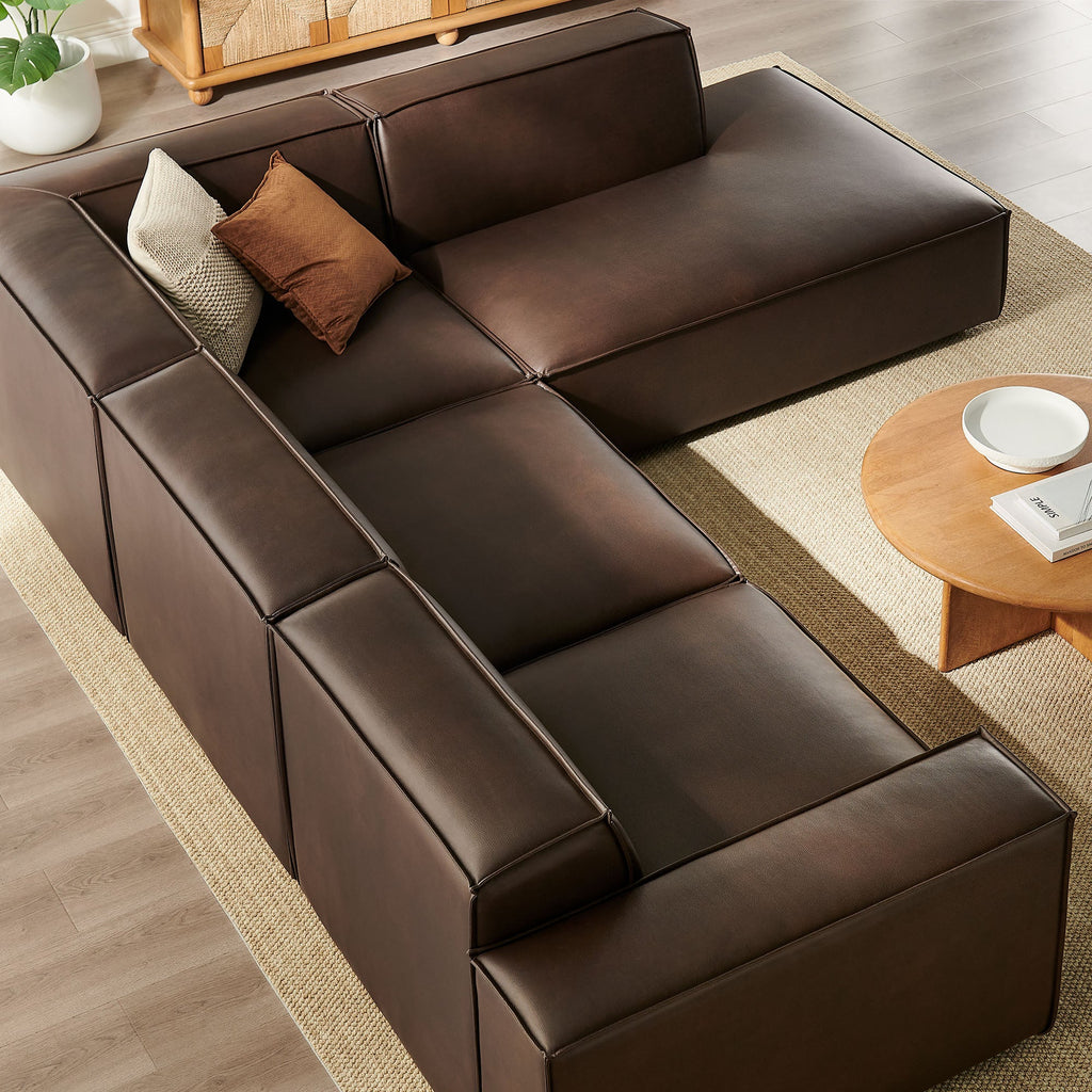 Restore 4-Piece Vegan Leather Modular L-Shaped Sofa by Modway - Espresso / Toast (EEI-7430)