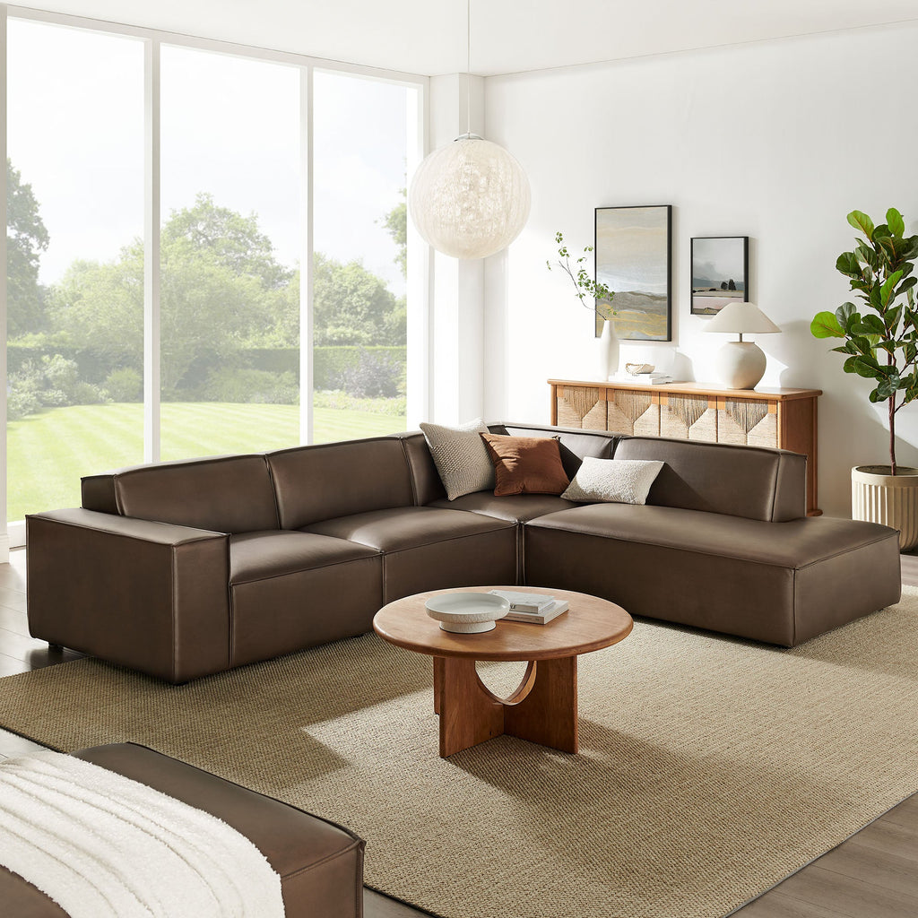 Restore 4-Piece Vegan Leather Modular L-Shaped Sofa by Modway - Espresso / Toast (EEI-7430)