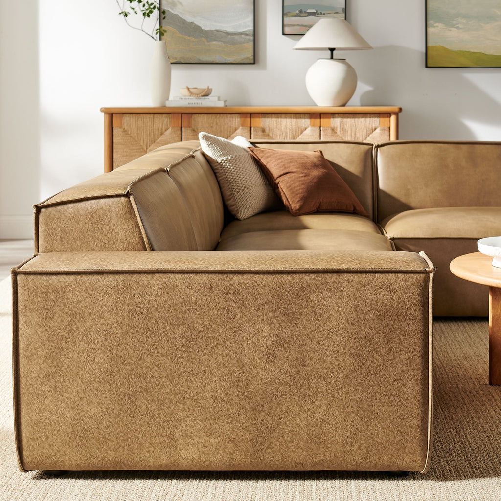 Restore 4-Piece Vegan Leather Modular L-Shaped Sofa by Modway - Espresso / Toast (EEI-7430)