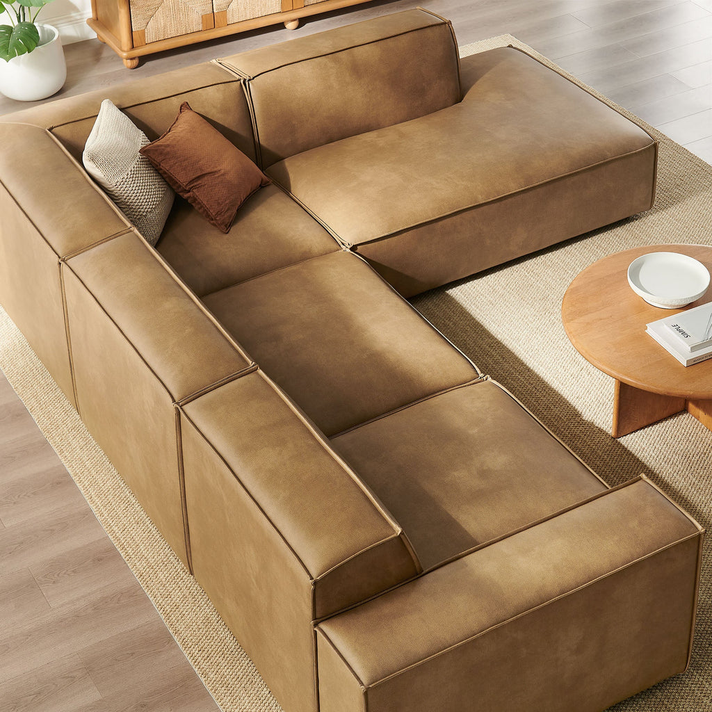 Restore 4-Piece Vegan Leather Modular L-Shaped Sofa by Modway - Espresso / Toast (EEI-7430)