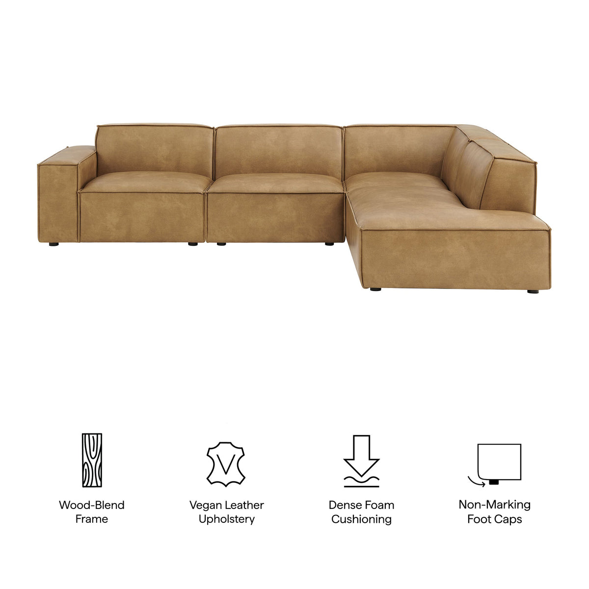Restore 4-Piece Vegan Leather Modular L-Shaped Sofa by Modway - Espresso / Toast (EEI-7430)