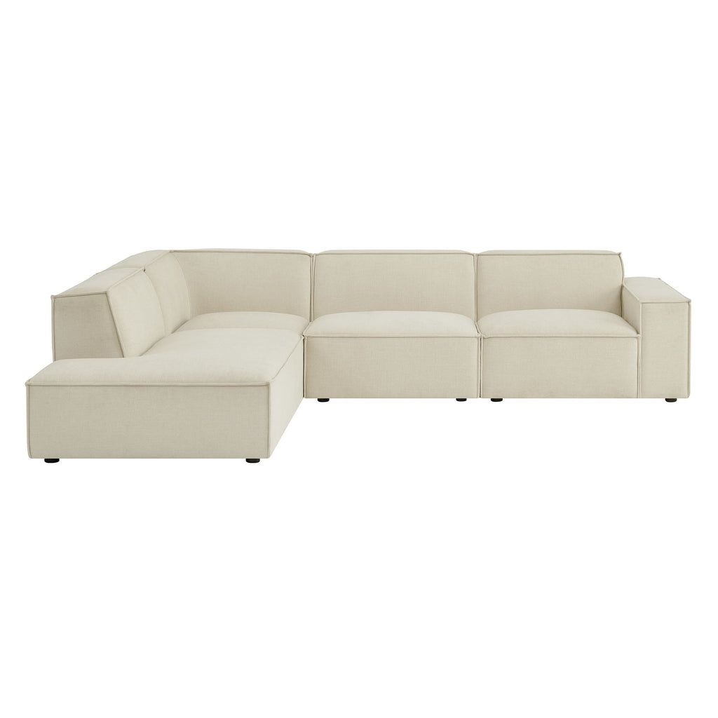 Restore 4-Piece Performance Fabric Upholstered Modular L-Shaped Sofa by Modway - Ecru / Foliage / Mocha / Pewter / Sky (EEI-7431)