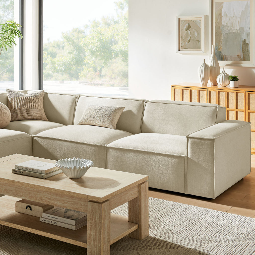 Restore 4-Piece Performance Fabric Upholstered Modular L-Shaped Sofa by Modway - Ecru / Foliage / Mocha / Pewter / Sky (EEI-7431)