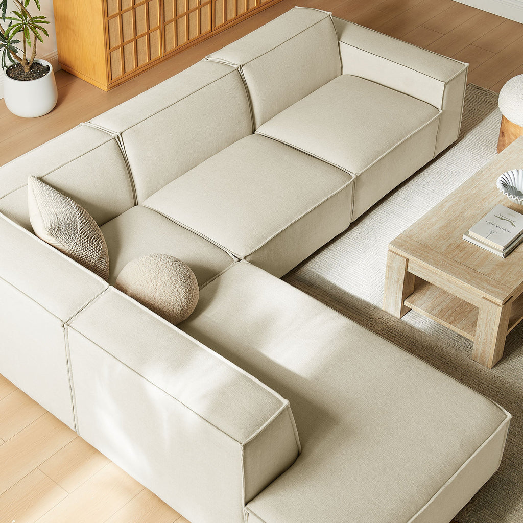 Restore 4-Piece Performance Fabric Upholstered Modular L-Shaped Sofa by Modway - Ecru / Foliage / Mocha / Pewter / Sky (EEI-7431)
