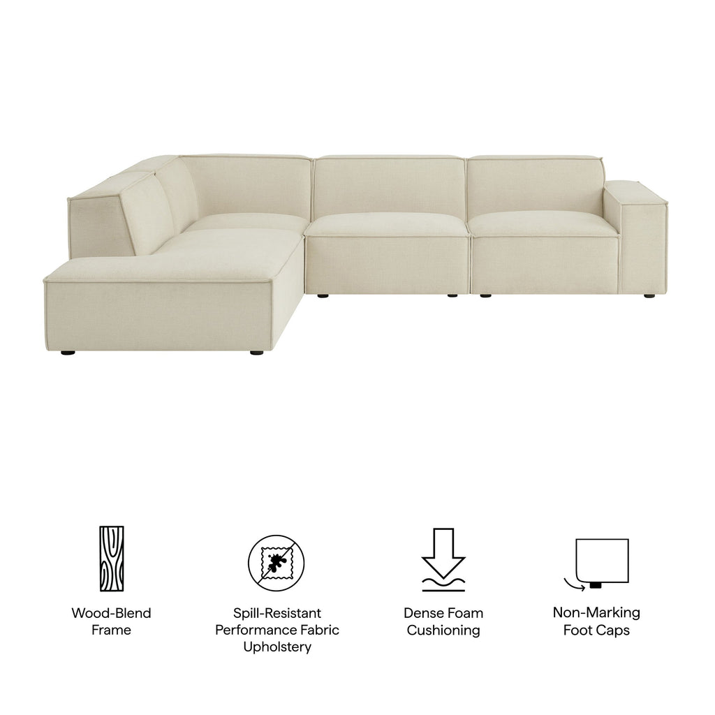 Restore 4-Piece Performance Fabric Upholstered Modular L-Shaped Sofa by Modway - Ecru / Foliage / Mocha / Pewter / Sky (EEI-7431)