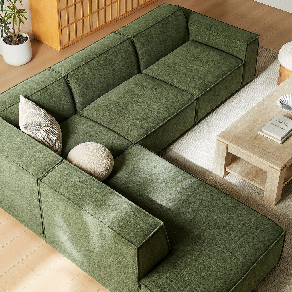Restore 4-Piece Performance Fabric Upholstered Modular L-Shaped Sofa by Modway - Ecru / Foliage / Mocha / Pewter / Sky (EEI-7431)