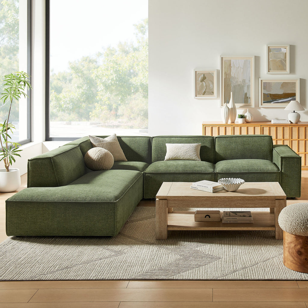 Restore 4-Piece Performance Fabric Upholstered Modular L-Shaped Sofa by Modway - Ecru / Foliage / Mocha / Pewter / Sky (EEI-7431)