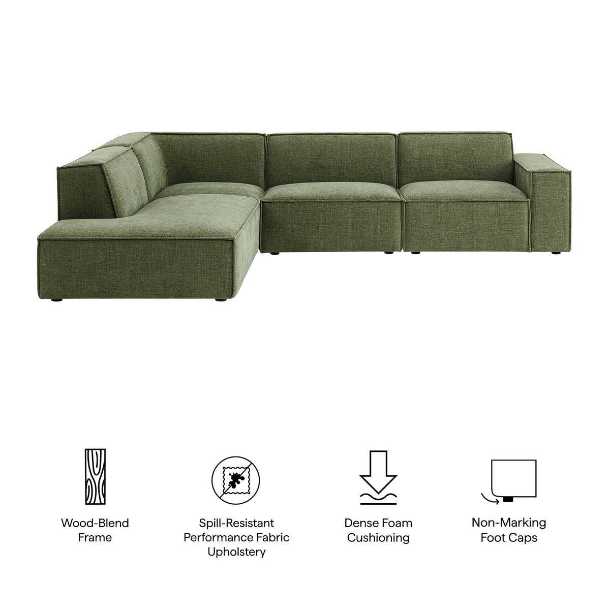 Restore 4-Piece Performance Fabric Upholstered Modular L-Shaped Sofa by Modway - Ecru / Foliage / Mocha / Pewter / Sky (EEI-7431)