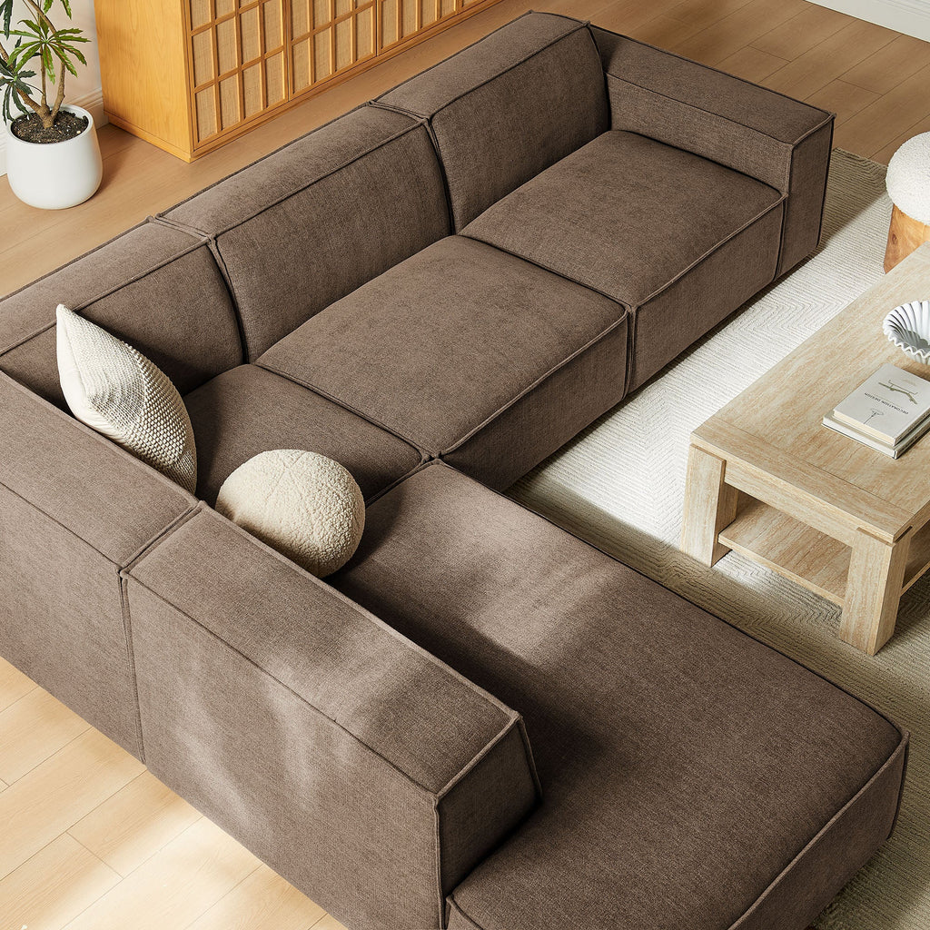 Restore 4-Piece Performance Fabric Upholstered Modular L-Shaped Sofa by Modway - Ecru / Foliage / Mocha / Pewter / Sky (EEI-7431)