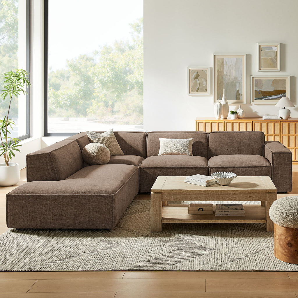 Restore 4-Piece Performance Fabric Upholstered Modular L-Shaped Sofa by Modway - Ecru / Foliage / Mocha / Pewter / Sky (EEI-7431)