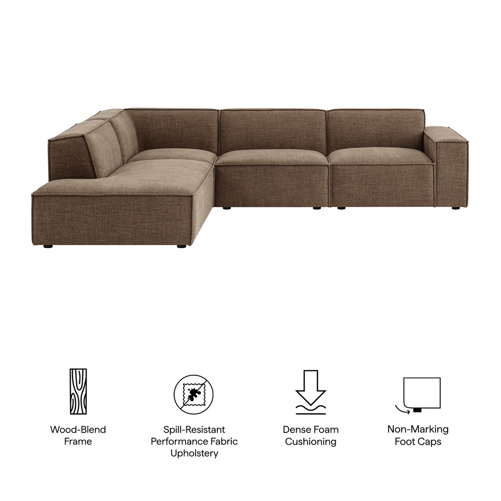Restore 4-Piece Performance Fabric Upholstered Modular L-Shaped Sofa by Modway - Ecru / Foliage / Mocha / Pewter / Sky (EEI-7431)