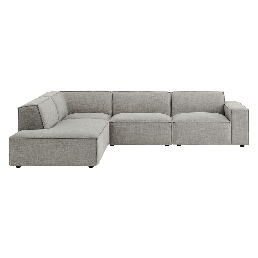 Restore 4-Piece Performance Fabric Upholstered Modular L-Shaped Sofa by Modway - Ecru / Foliage / Mocha / Pewter / Sky (EEI-7431)