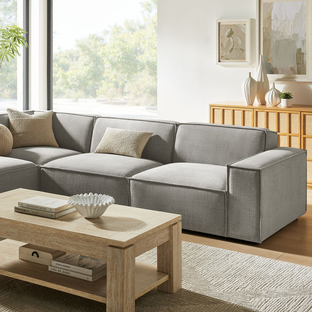 Restore 4-Piece Performance Fabric Upholstered Modular L-Shaped Sofa by Modway - Ecru / Foliage / Mocha / Pewter / Sky (EEI-7431)