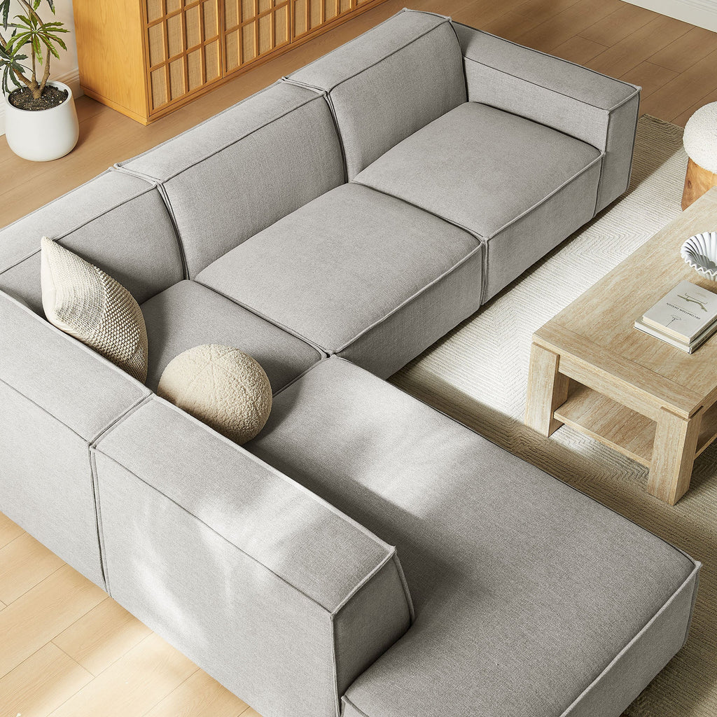 Restore 4-Piece Performance Fabric Upholstered Modular L-Shaped Sofa by Modway - Ecru / Foliage / Mocha / Pewter / Sky (EEI-7431)
