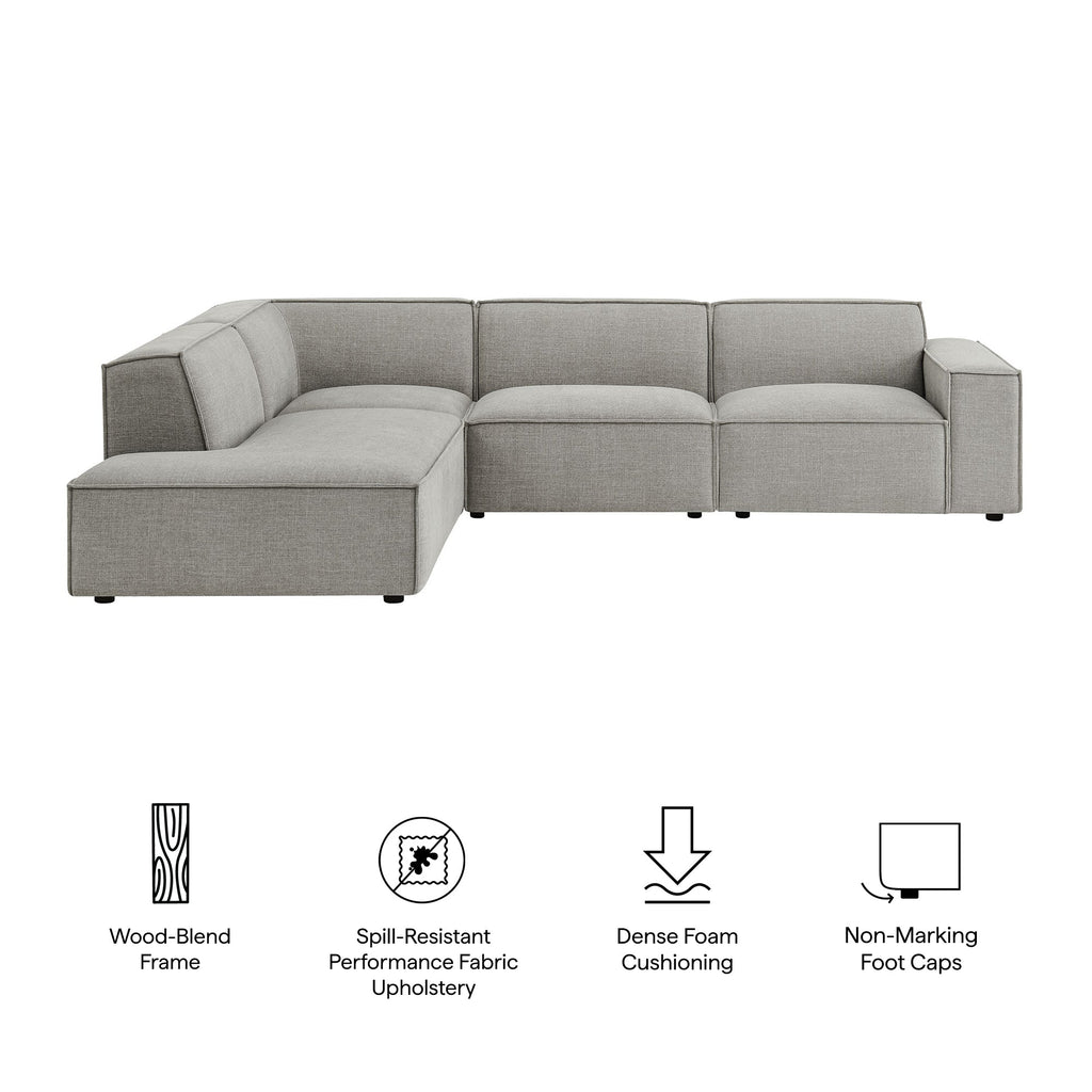 Restore 4-Piece Performance Fabric Upholstered Modular L-Shaped Sofa by Modway - Ecru / Foliage / Mocha / Pewter / Sky (EEI-7431)