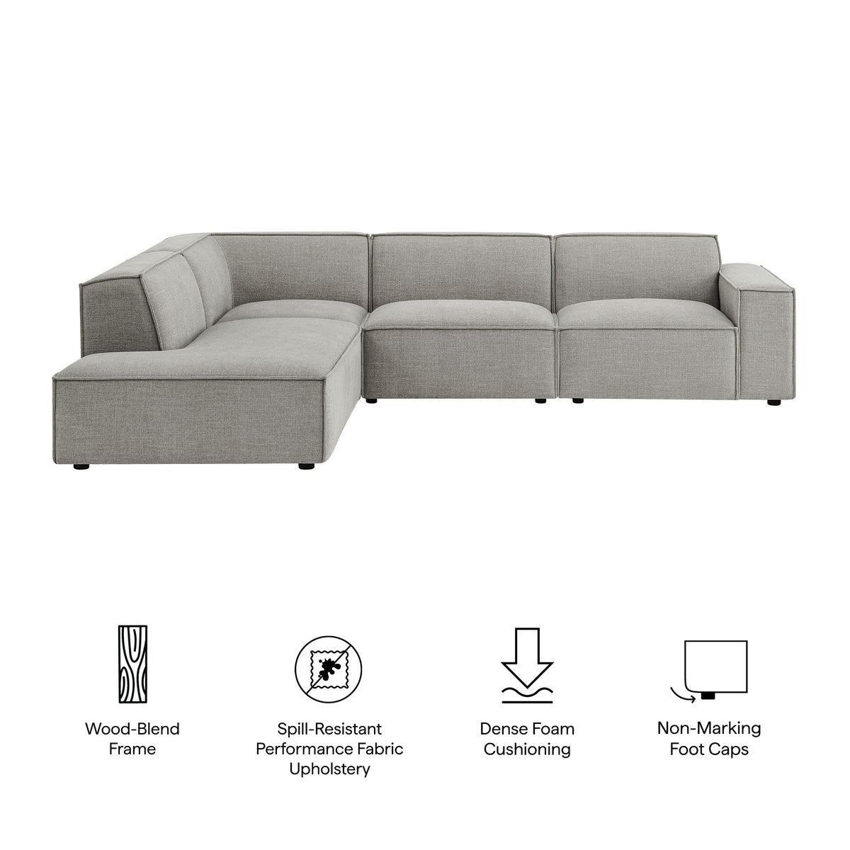 Restore 4-Piece Performance Fabric Upholstered Modular L-Shaped Sofa by Modway - Ecru / Foliage / Mocha / Pewter / Sky (EEI-7431)