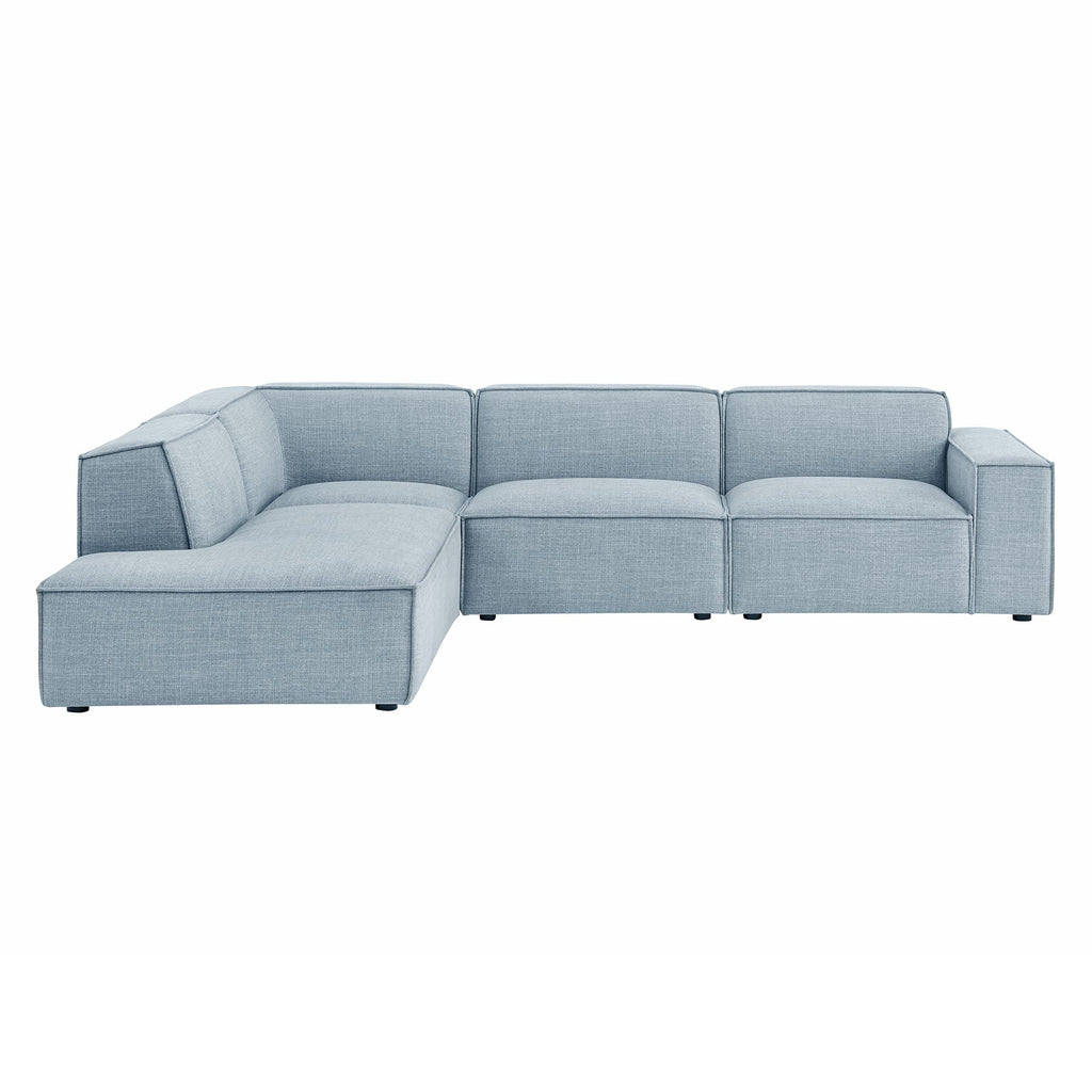Restore 4-Piece Performance Fabric Upholstered Modular L-Shaped Sofa by Modway - Ecru / Foliage / Mocha / Pewter / Sky (EEI-7431)