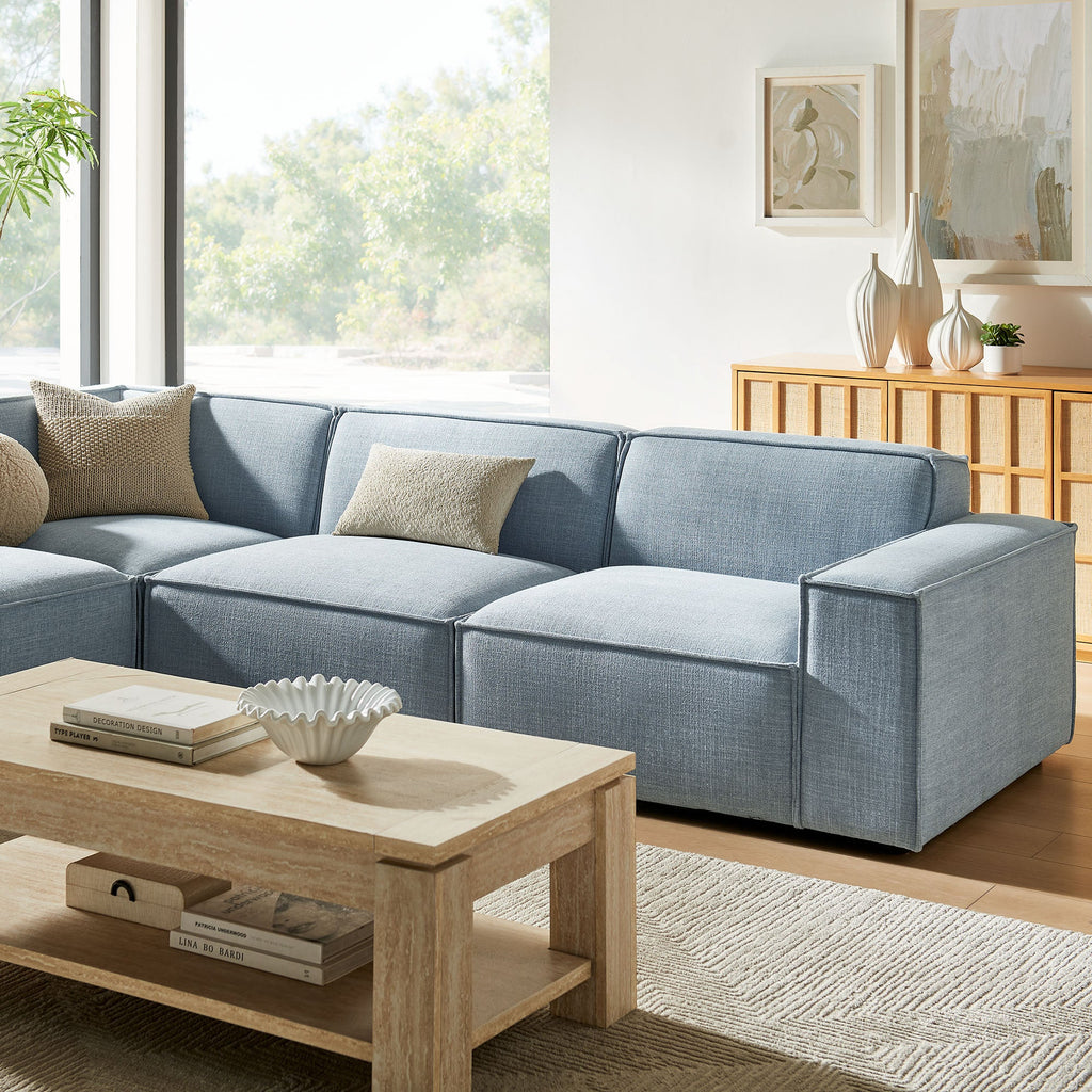 Restore 4-Piece Performance Fabric Upholstered Modular L-Shaped Sofa by Modway - Ecru / Foliage / Mocha / Pewter / Sky (EEI-7431)