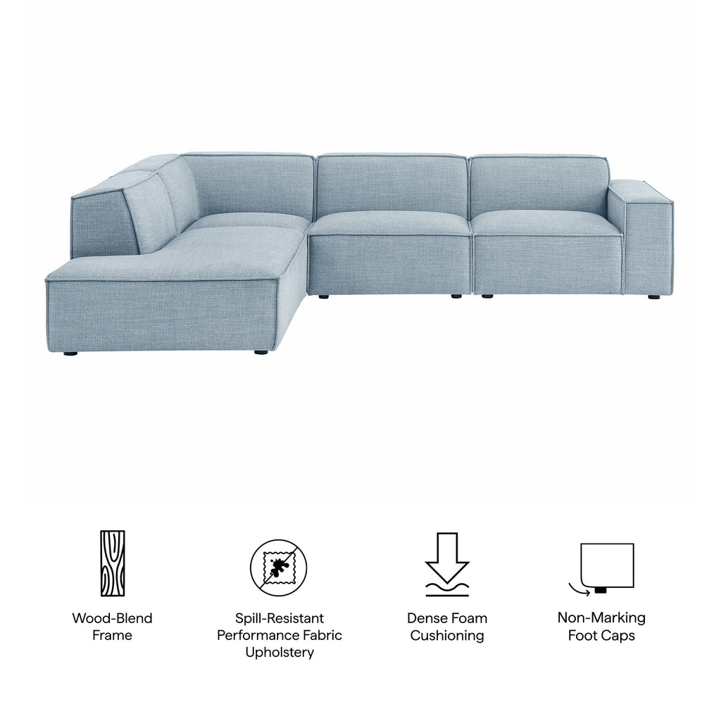 Restore 4-Piece Performance Fabric Upholstered Modular L-Shaped Sofa by Modway - Ecru / Foliage / Mocha / Pewter / Sky (EEI-7431)