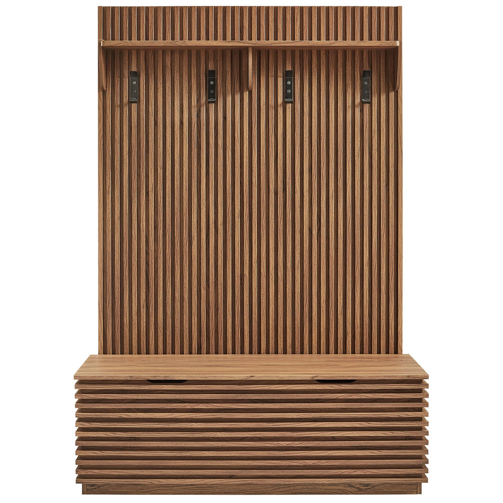 Render Fluted 3-in-1 Hall Tree With Storage Bench and Coat Rack by Modway