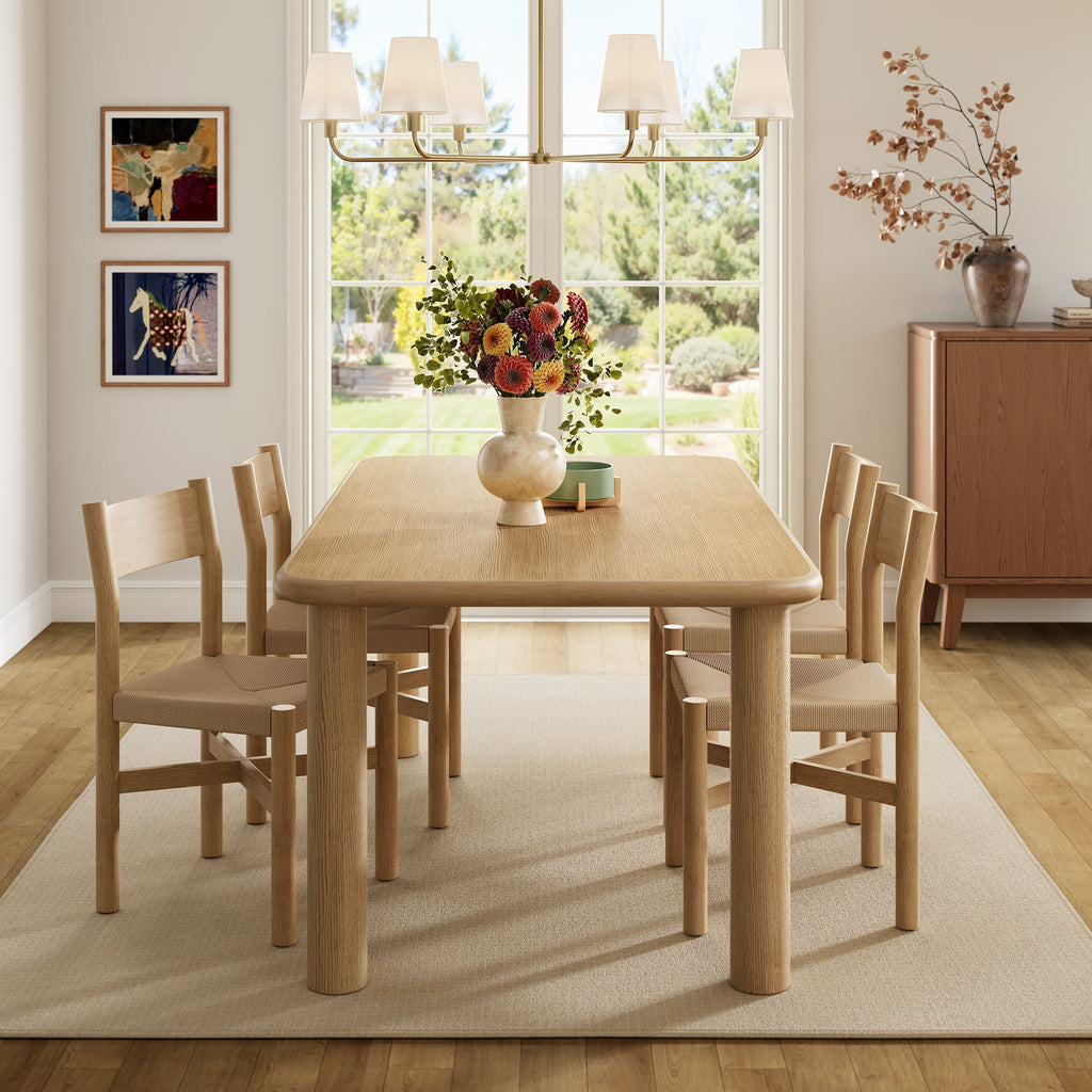 Alvia 5-Piece Oak Wood Dining Table and Chairs Set by Modway