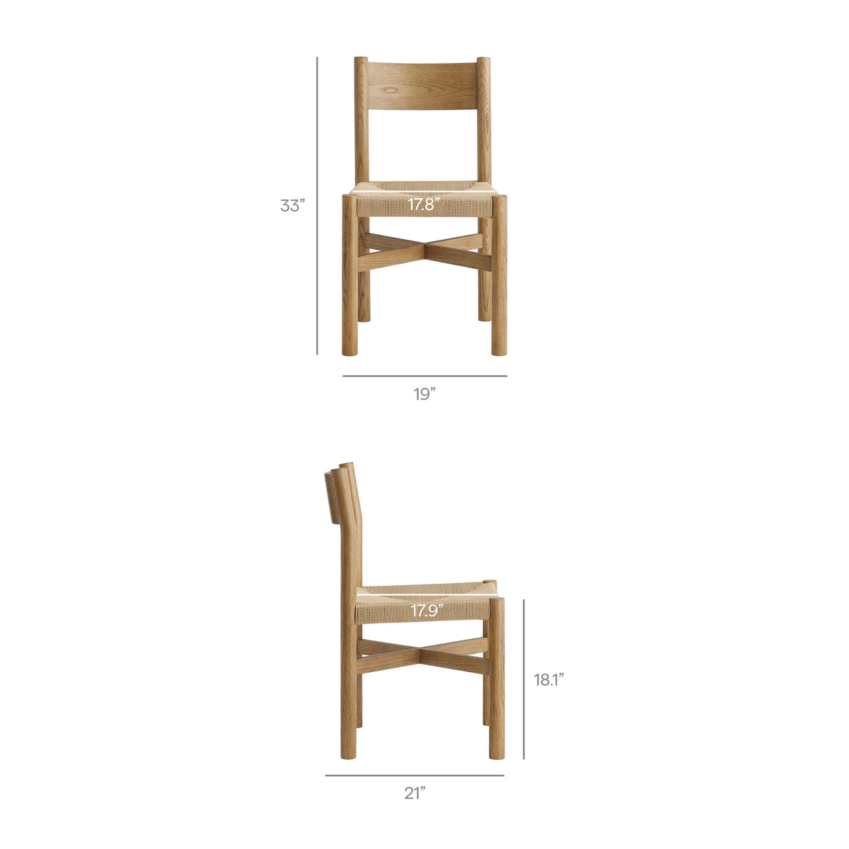Alvia 5-Piece Oak Wood Dining Table and Chairs Set by Modway
