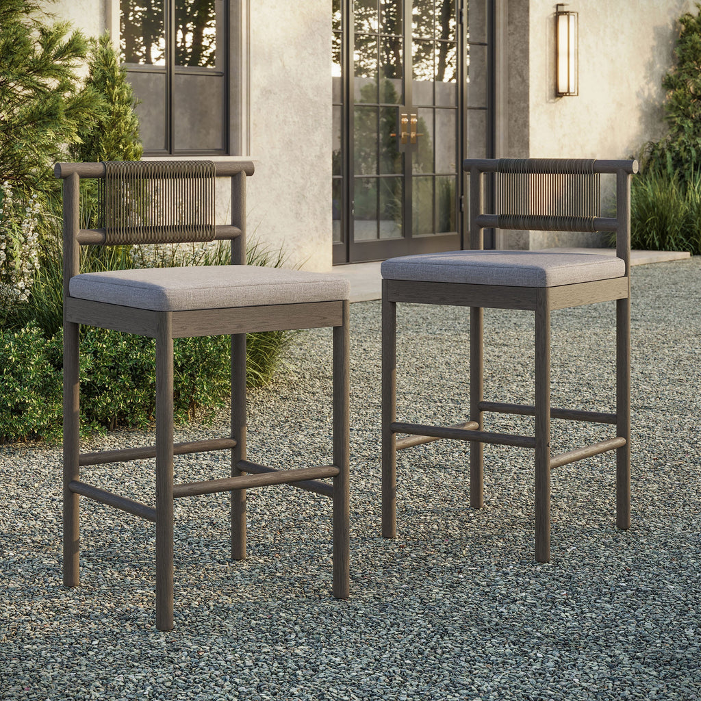 Eleni Outdoor Patio Teak Wood Bar Stools Set of 2 by Modway