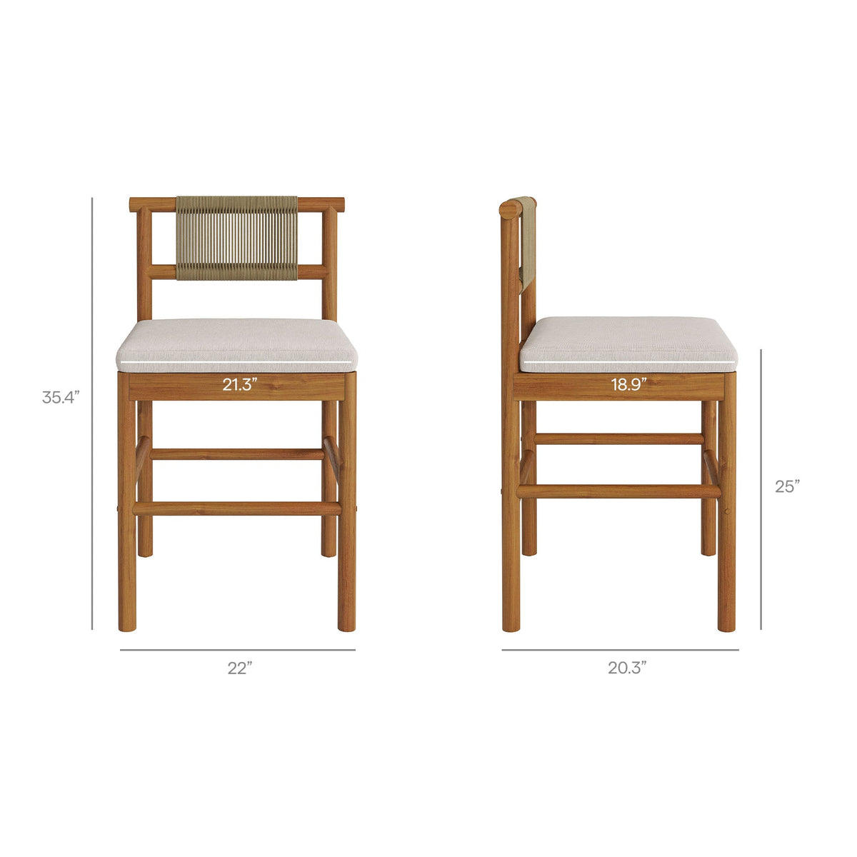 Eleni Outdoor Patio Teak Wood Counter Stools Set of 2 by Modway